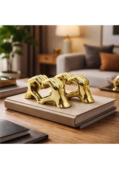 İbico İ12-182 Kalp Tutan El Figürlü Seramik Biblo - Gold Büyük Boy- 6'li Paket