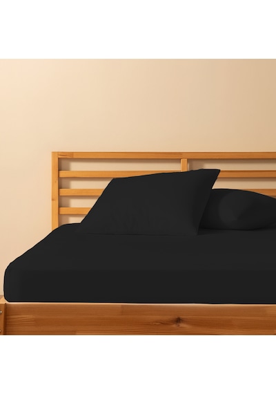 %100 Pamuklu Çift Kişilik Lastikli Çarşaf 180x200+25 50x70 Yastık Kılıfı 2 Adet Siyah