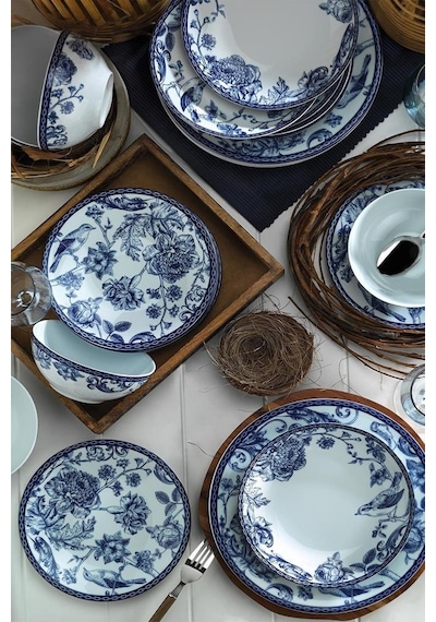 Kütahya Porselen Blue Blanc 6 Kişilik 24 Parça Yemek Takımı