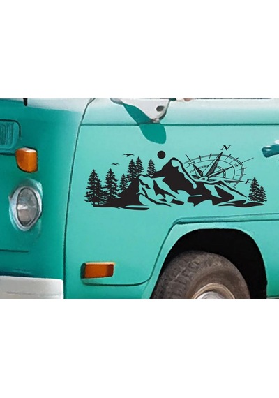Pusula Dağ Orman Sticker - 4x4 Kamp Adventure Pickup Karavan Araba Sticker - Araç Araba Cam Sticker - 00303 80 Cm