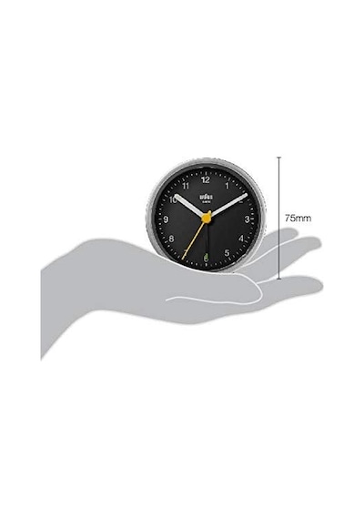 Braun Klasik Analog Çalar Saat, Erteleme Fonksiyonlu Ve Işıklı, Sessiz Kuvars Saat Mekanizması, Siyah Ve Gümüş