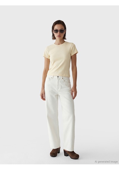 Lcw Vision Bej Bisiklet Yaka Kadın Crop