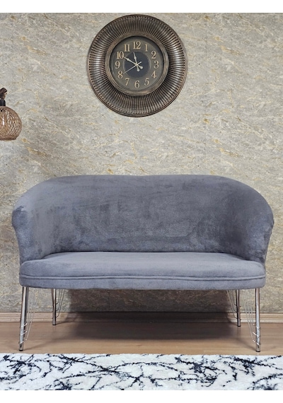Zafir İkili Teddy Krom Kaplama Telli Ayak Çay Seti Koltuk İkili Berjer , Balkon, Salon, Ofis Gri