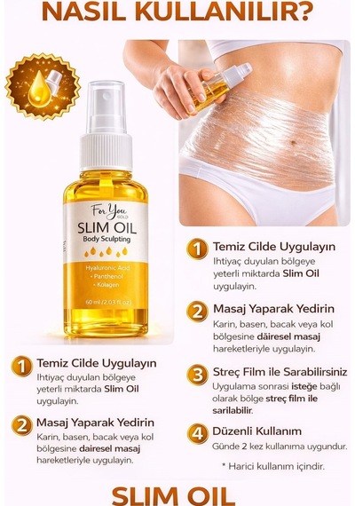 İnceltmeye Ve Sıkılaştırmaya Yardımcı Selülit Karşıtı Slim Oil, Yağ 60 Ml