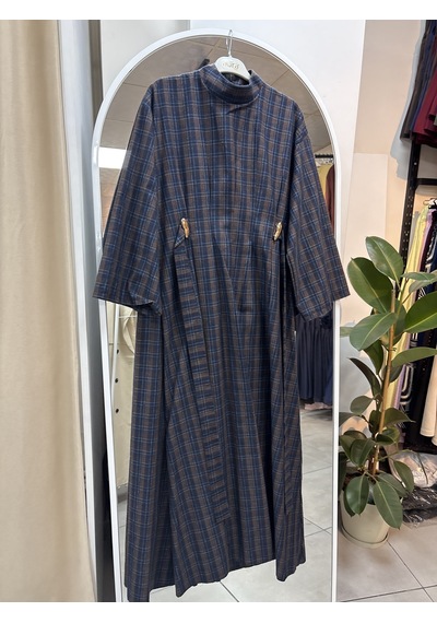Nirva Butik Kadın Ekose Desenli Belden Oturtmalı Elbise Kahverengi - Lacivert Nirva Butik Kadın Ekose Desenli Belden Oturtmalı Elbise Kahverengi - Lacivert