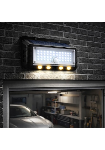 Panter Solar Hareket Sensörlü Led Duvar Lambası 3w 44 Smd Beyaz + 4 Gün Işığı Led, 300 Lümen, I