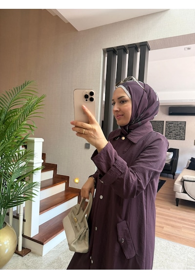 Esra Butik78 Mürdüm Renk Büyük Beden Uyumlu Yazlık Paraşüt Kumaş Tesettür Kap