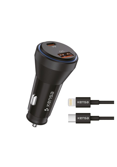 Kensa 65w Çift Portlu Hızlı Araç Şarj Aleti + Type-c To Lightning Şarj Kablosu Seti 65w Araç Şarj