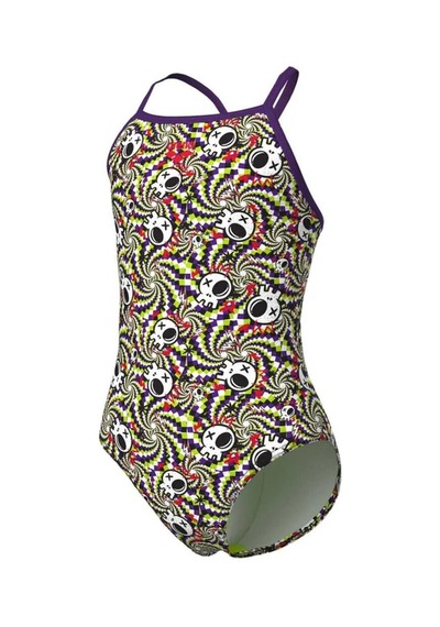 Arena Gırl's Fun Skulls Swımsuıt Lıghtdrop Back L Multı Black-plum Açik Yeşil