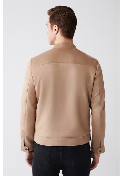 Avva Erkek Bej Mont Dik Yaka Süet Görünümlü Önü Fermuarlı Comfort Fit Rahat Kesim  B006002 Bej