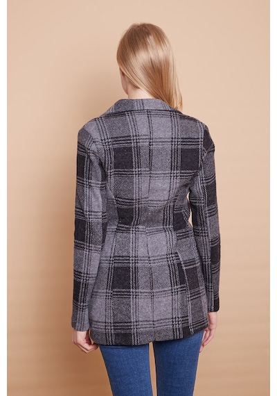 Ekose Desenli Yakalı Uzun Kol Tek Düğme Yünlü Kumaş Kışlık Blazer Ceket -siyah Desen Siyah D. Ekose Desenli Yakalı Uzun Kol Tek Düğme Yünlü Kumaş Kışlık Blazer Ceket -siyah Desen Siyah D.