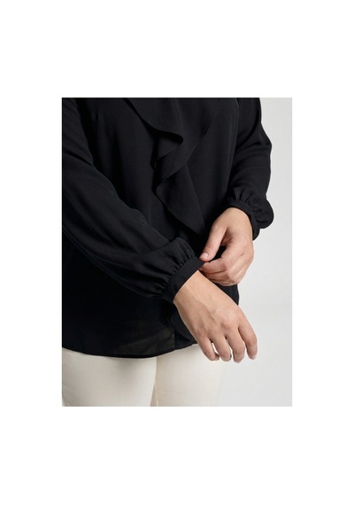 Hanezza Büyük Beden Fırfırlı Jessica Krep Bluz Siyah, 48-50 Siyah - 653700625 Siyah