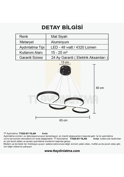 Tt025-Sy Tt Aydınlatma Yılan Modeli Mat Siyah Led Avize