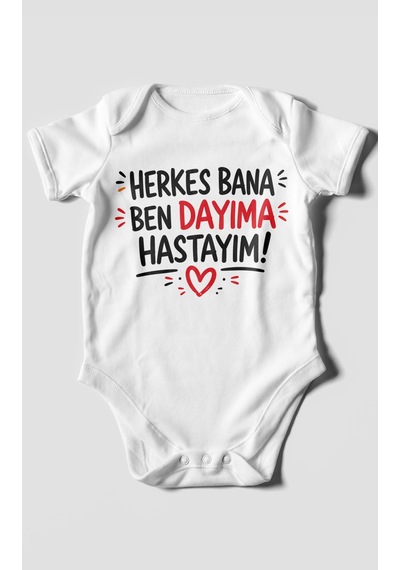 Morivokids Herkes Bana, Ben Dayıma Hastayım Kısa Kollu Bebek Body %100 Pamuk Beyaz