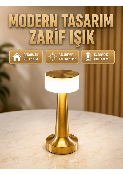 Touch Gece Lambası Dokunmatik Kontrol, Kablosuz Kullanım, Metal Gövde Yeni Nesil Sarı