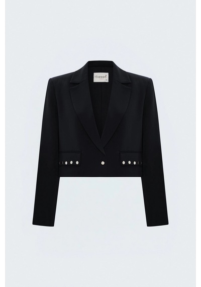 Sateen Sally Uzun Kol Crop Ceket Siyah