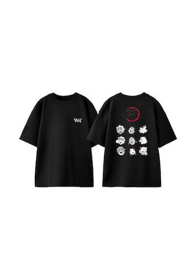 Thewert Demon Slayer Faces Tasarım Sırt Baskılı Pamuk Siyah Oversize T-shirt