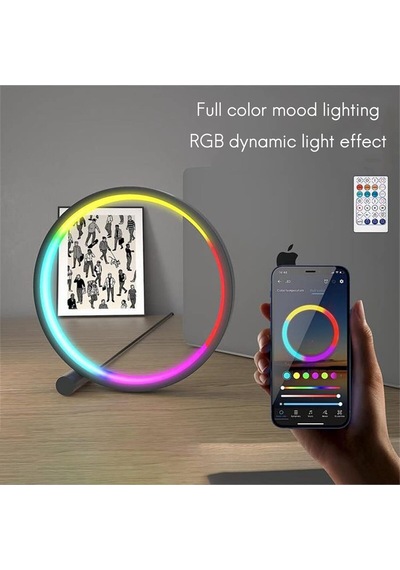 Akıllı Rgb Müzik Ritim Gece Lambası 25cm Led Halka Masa Lambası Bluetooth Kumandalı App Kontrollü Ortam Işığı Siyah