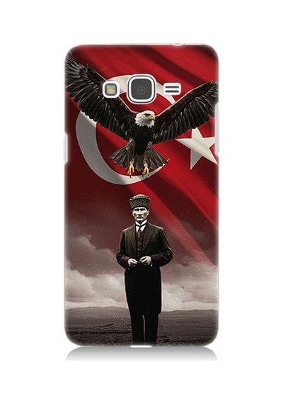 Samsung Galaxy Grand Prime Uyumlu Kartal Bayrak Ve Mustafa Kemal Atatürk Desenli Silikon Kılıf Çok Renkli