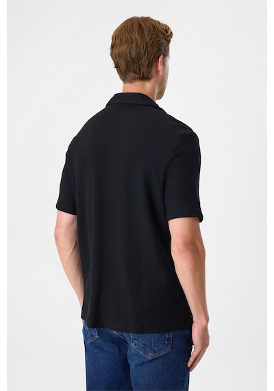 Backandbond Küba Yaka Relaxed Fit Küba Yaka Örme Gömlek Siyah