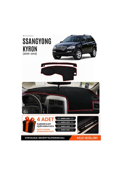 Ssangyong Kyron 2005-2012 Uyumlu Torpido Örtüsü, Torpido Kılıfı - Siyah Kırmızı