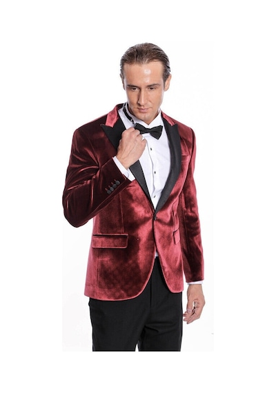 Wessi Kadife Slim Fit Bordo Erkek Smokin Ceket Bordo