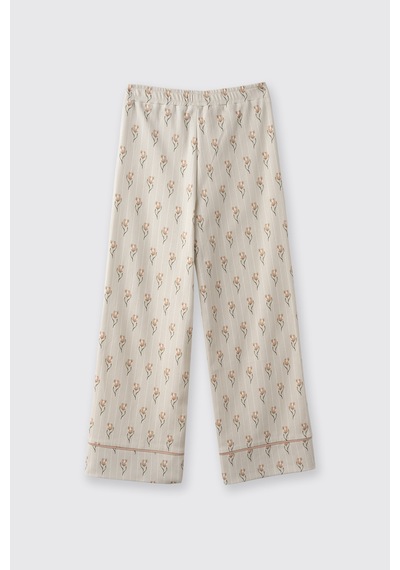 Panço Kız Çocuk Çiçek Desenli Pijama Takımı Bej