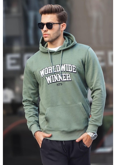Madmext Haki Yeşil Baskılı Kapüşonlu Sweatshirt 6149-haki Haki
