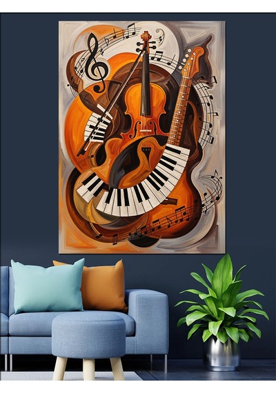 Ahşap Tablo Gitar Müzik Aleti Soyut
