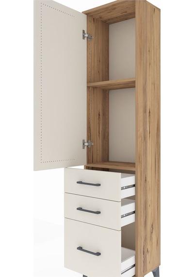 Arges Dolap 2 Raflı 3 Çekmeceli Tek Kapaklı 44x30x182 Çam-aytaşı Çam