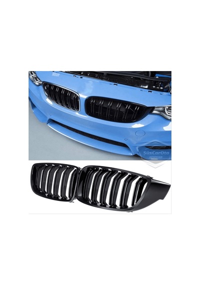 Bmw 4 Serisi F32 F33 F36 2013-2019 Uyumlu Ön Panjur Böbrek M4 Görünüm Izgara Çift Çizgi İthal Piano Black 1.sınıf Sağ Sol Takım