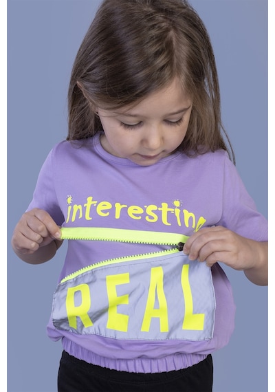 Toontoy Kids Toontoy Kız Çocuk Crop Model Cebi Reflektör Detaylı Baskılı Tişört Lila