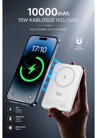 Exenar - Beyaz - İphone İle Uyumlu Magsafe Powerbank Kablosuz 15w Hızlı Şarj 20w Usb-c Hızlı Şarj Qi