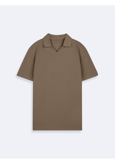 LTB V Yaka Pike Polo Yaka Kahverengi T-shırt
