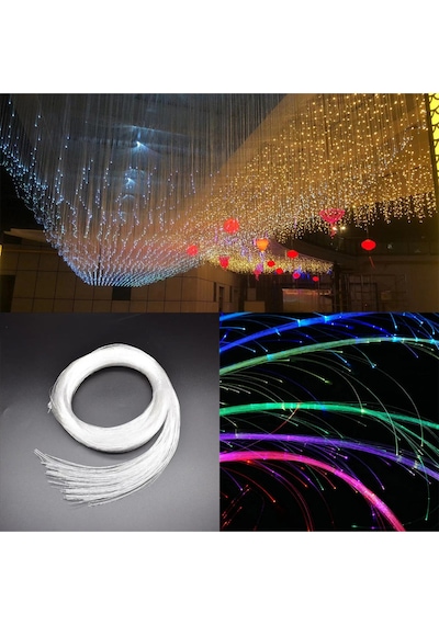 Fiber Optik Şelale, Işık Perdesi, Yağmur Dekor, 500 Adet 3mt 0.75mm Kablo + Animasyonlu Işık Kaynağı Çok Renkli