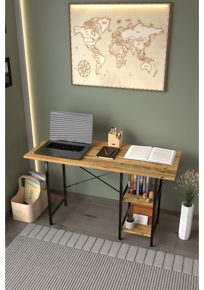 Metal Ayaklı 2 Raflı Çalışma Ofis  Masası Atlantik Çam 60x120 CM