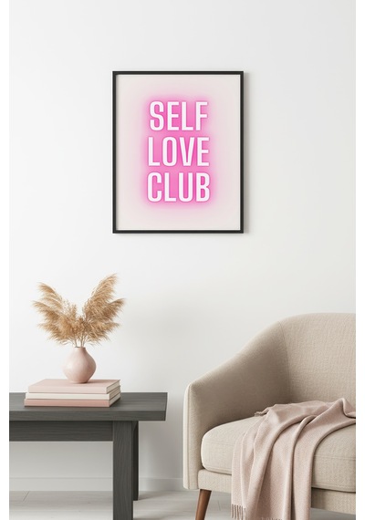 Doğal Ahşap Çerçeveli Pop Art Tablo - Self Love Neon Yazı Tasarımı Huhu2303