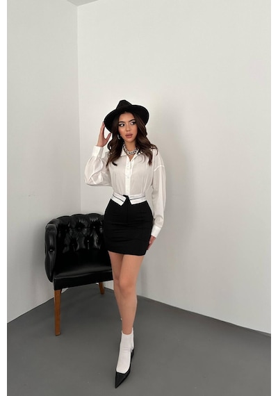 Alemdarshop Siyah Kemeri Bilyeli Mini Etek