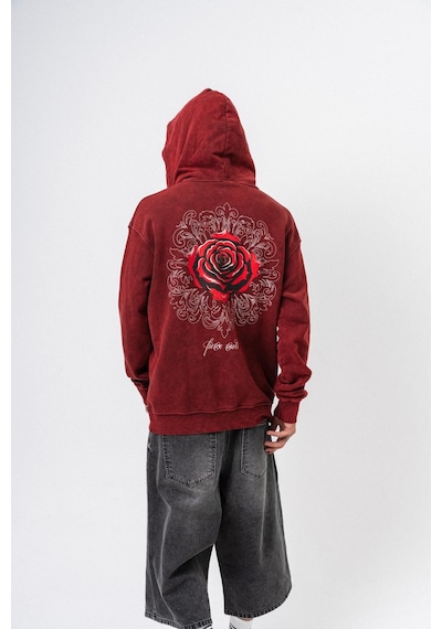 Respire Erkek Fierce Baskılı Yıkamalı Kapüşonlu Oversize Hoodie Bordo