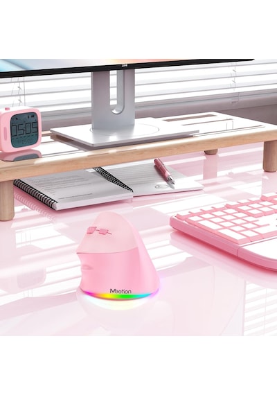 Solak Kablosuz Ergonomik Dikey Fare, Şarj Edilebilir - Pembe