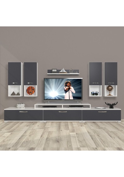 Decoraktiv Ekoflex 8da Mdf Tv Ünitesi Tv Sehpası - Beyaz Antrasit Beyaz - Antrasit Decoraktiv Ekoflex 8da Mdf Tv Ünitesi Tv Sehpası - Beyaz Antrasit Beyaz - Antrasit