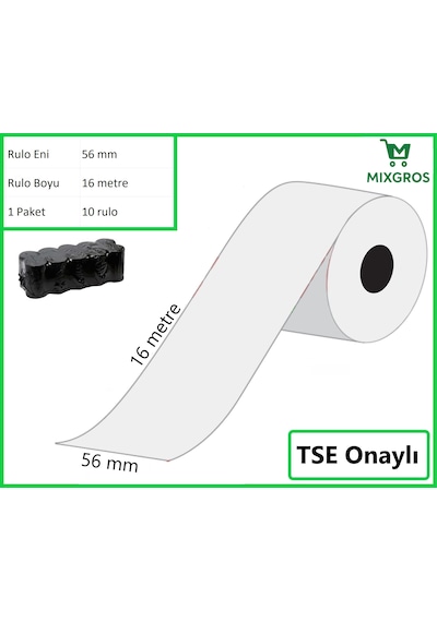 56x16 Metre Termal Kredi Kartı Ve Yazarkasa Pos Rulosu 10 Adet
