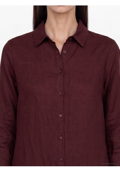 Lcw Everyday Bordo Oversize %100 Keten Kadın Gömlek Tunik