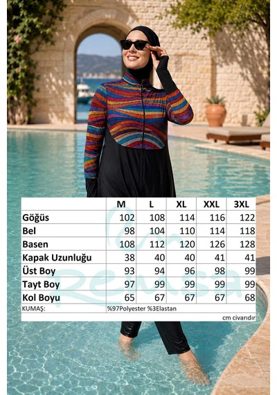Remsa Mayo Remsa Spor Likra Önü Kapaklı Tam Kapalı Tesettür Mayo R129 Siyah