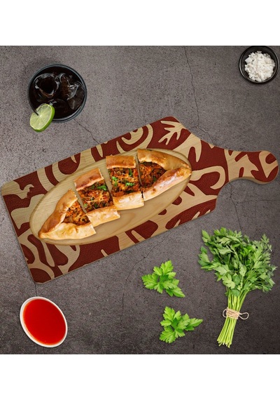 Bk Gift Retro Motif Tasarımlı Dikdörtgen Şeklinde Doğal Ahşap Servis Ve Sunum Tabağı Model 2