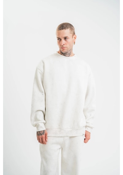 Novalisse Erkek 3 İplik Pamuklu Bisiklet Yaka Yıkamalı Sweatshirt - Beyaz Çoklu Renk