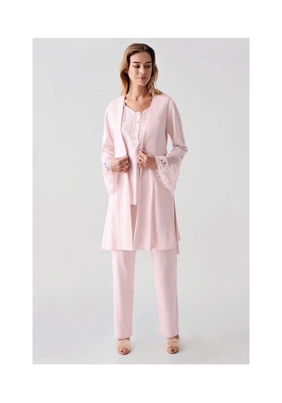 Angbutik Freshness 322 Kadın Sabahlıklı Pijama Takımı PEMBE