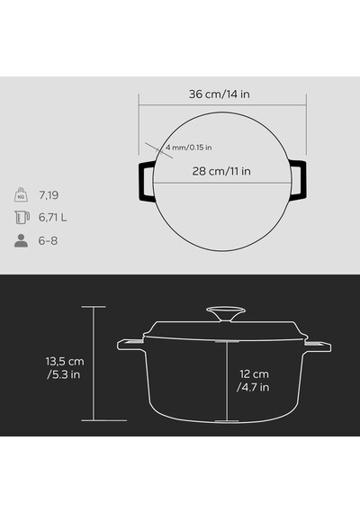 Lava Metal Premium Serisi - Döküm Yuvarlak Tencere, 28 Cm, Majolik Gri Genel