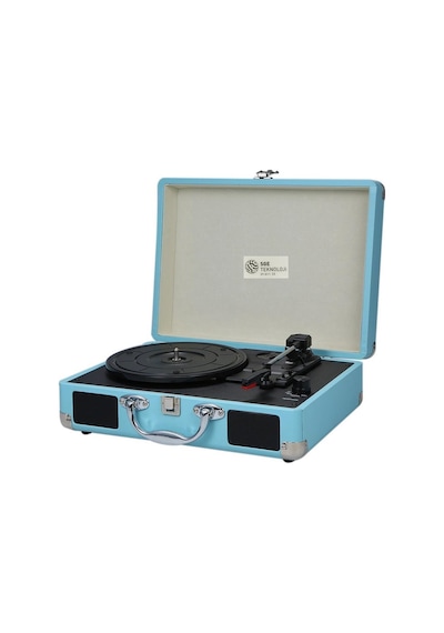 Mighty Mavi Renk Nostaljik Şarjlı Bluetooth Hoparlörlü Çantalı Pikap Plak Çalar