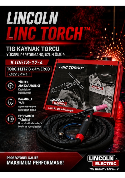 Lincoln Electric Lt 17 G Ergo Tıg Torcu 4 Metre Gaz Soğutmalı K10513-17-4 Argon Kaynak Torcu